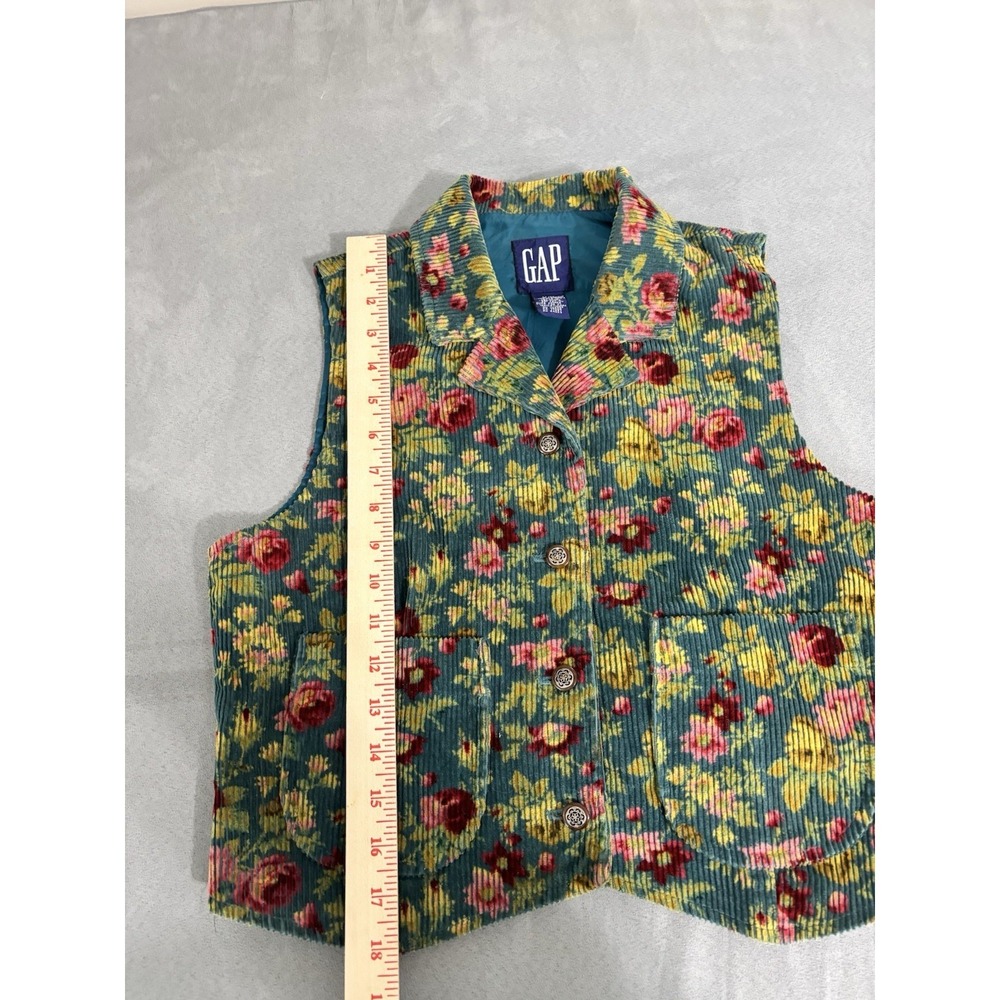 Vintage Gap Womens Floral Corduroy Vest M Cottage Victorian Twee Academia Button - Picture 4 of 8